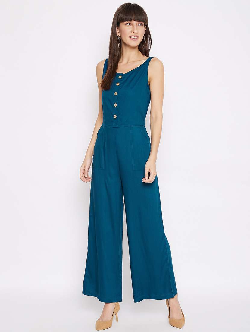 blue rayon full leg  jumpsuit - 18184619 -  Standard Image - 3