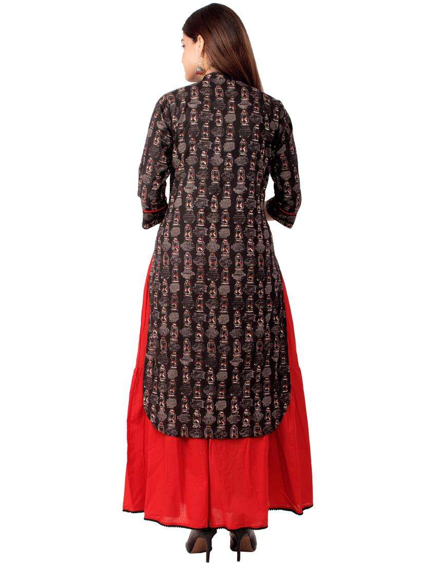 black cotton kurta skirt  set - 18185520 -  Standard Image - 3