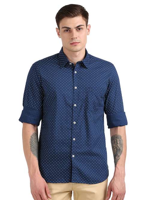 navy-blue printed casual shirt - 18185698 -  Standard Image - 0