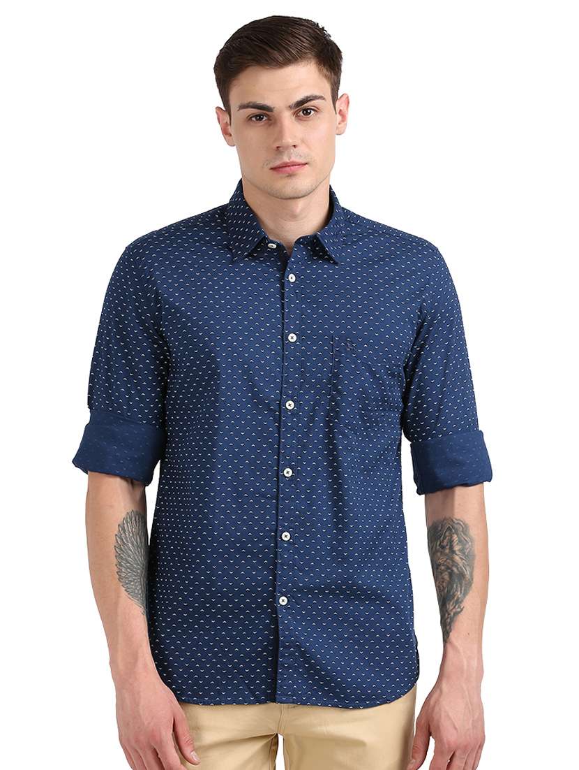 navy-blue printed casual shirt - 18185698 -  Zoom Image - 0