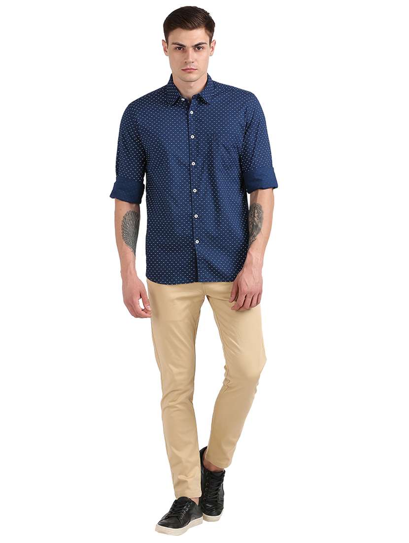 navy-blue printed casual shirt - 18185698 - Standard Image - 3
