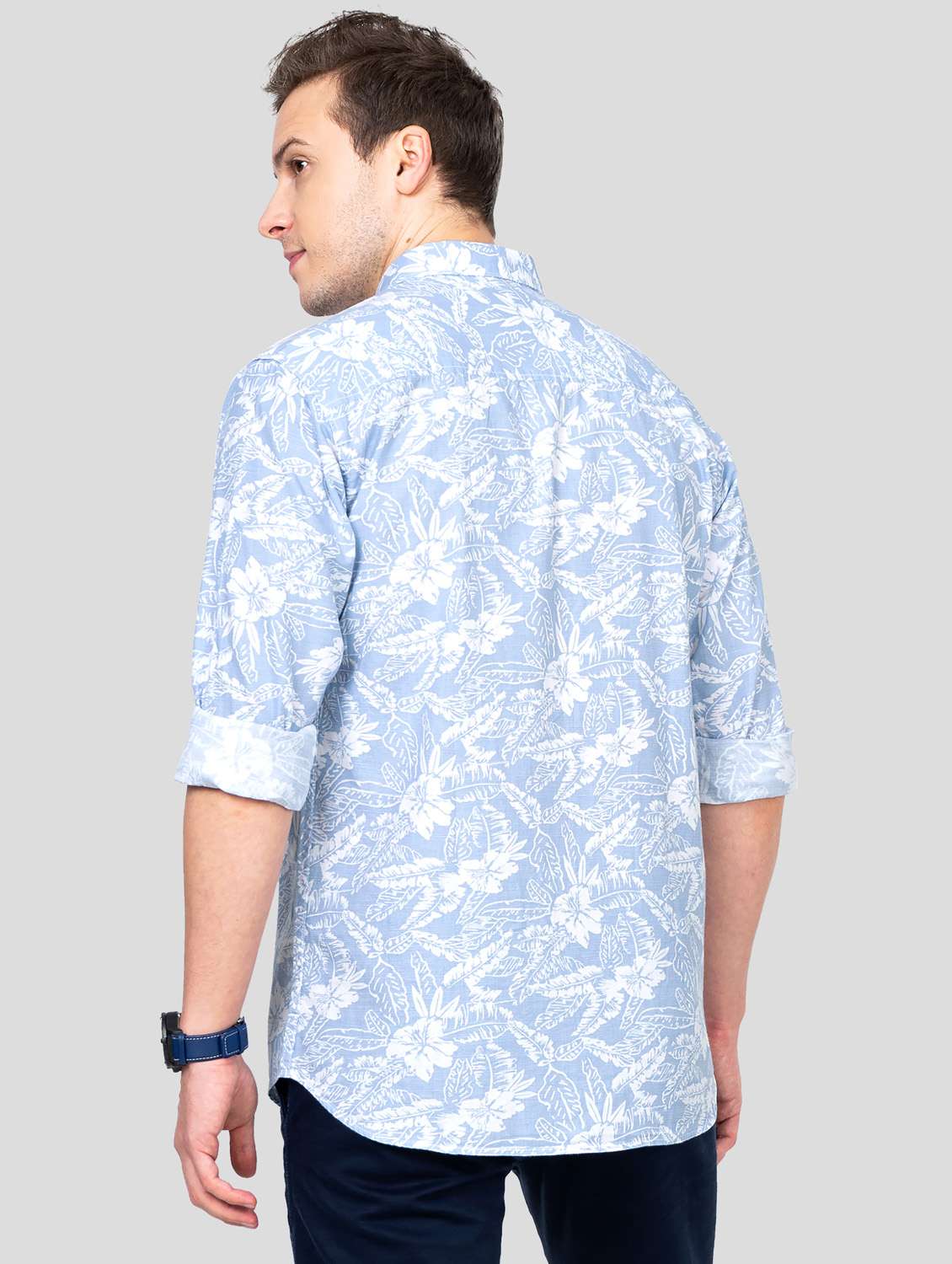 light-blue floral printed casual shirt - 18186545 - Standard Image - 3