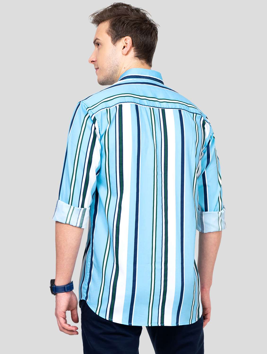 turquoise blue striped casual shirt - 18186554 - Standard Image - 3