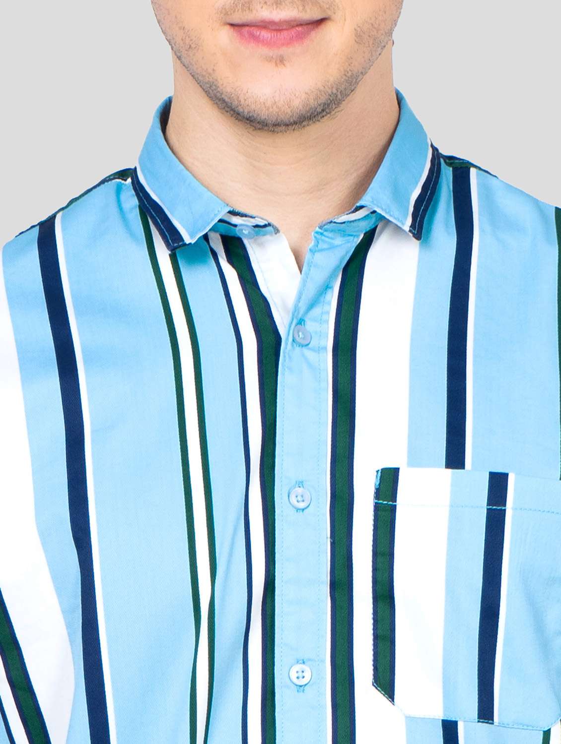 turquoise blue striped casual shirt - 18186554 - Standard Image - 5