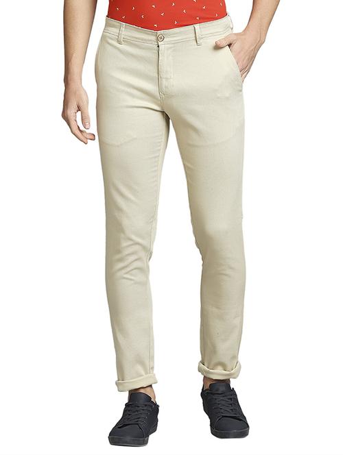 brown solid flat front casual trouser - 18186987 - Standard Image - 0