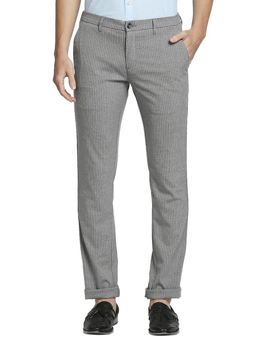 grey stripe flat front casual trouser - 18186993 -  Standard Image - 0
