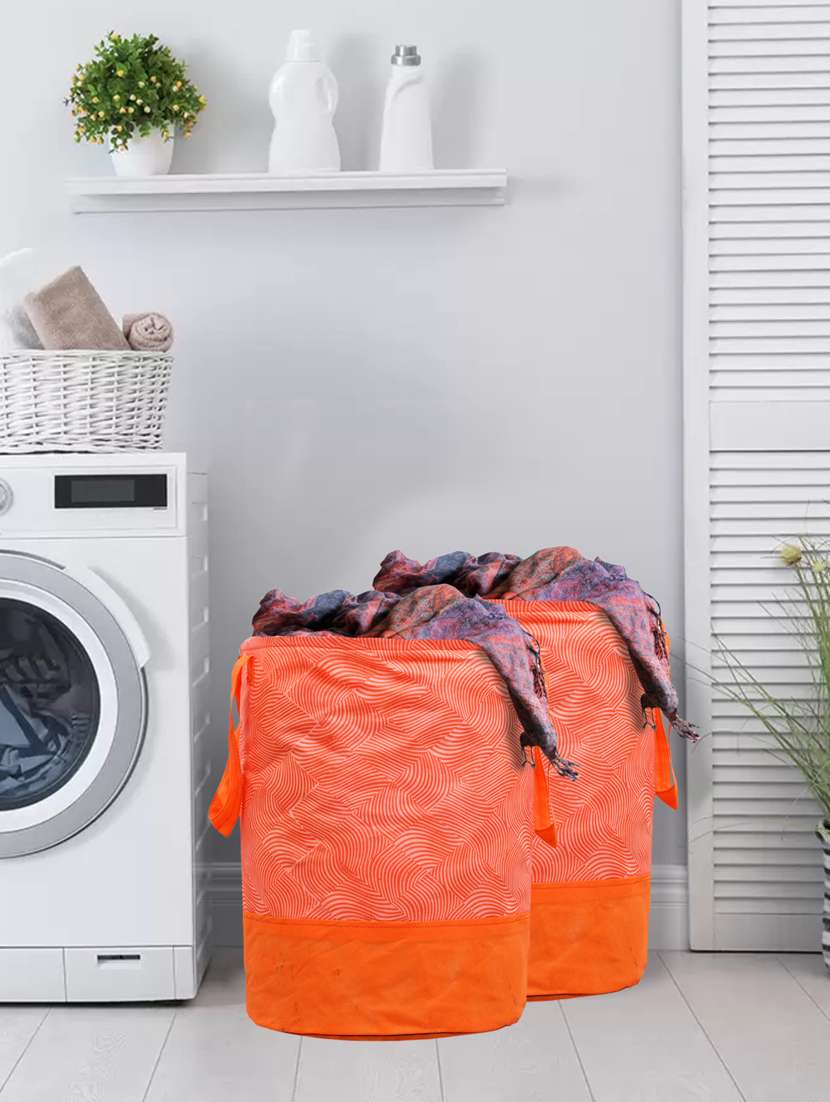 kuber industries laheriya printed 2 pieces waterproof cotton laundry bag,laundry basket 45 l(orange)