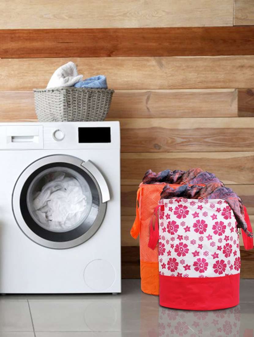 kuber industries printed 2 pieces waterproof cotton laundry bag,laundry basket 45 l (pink & orange)