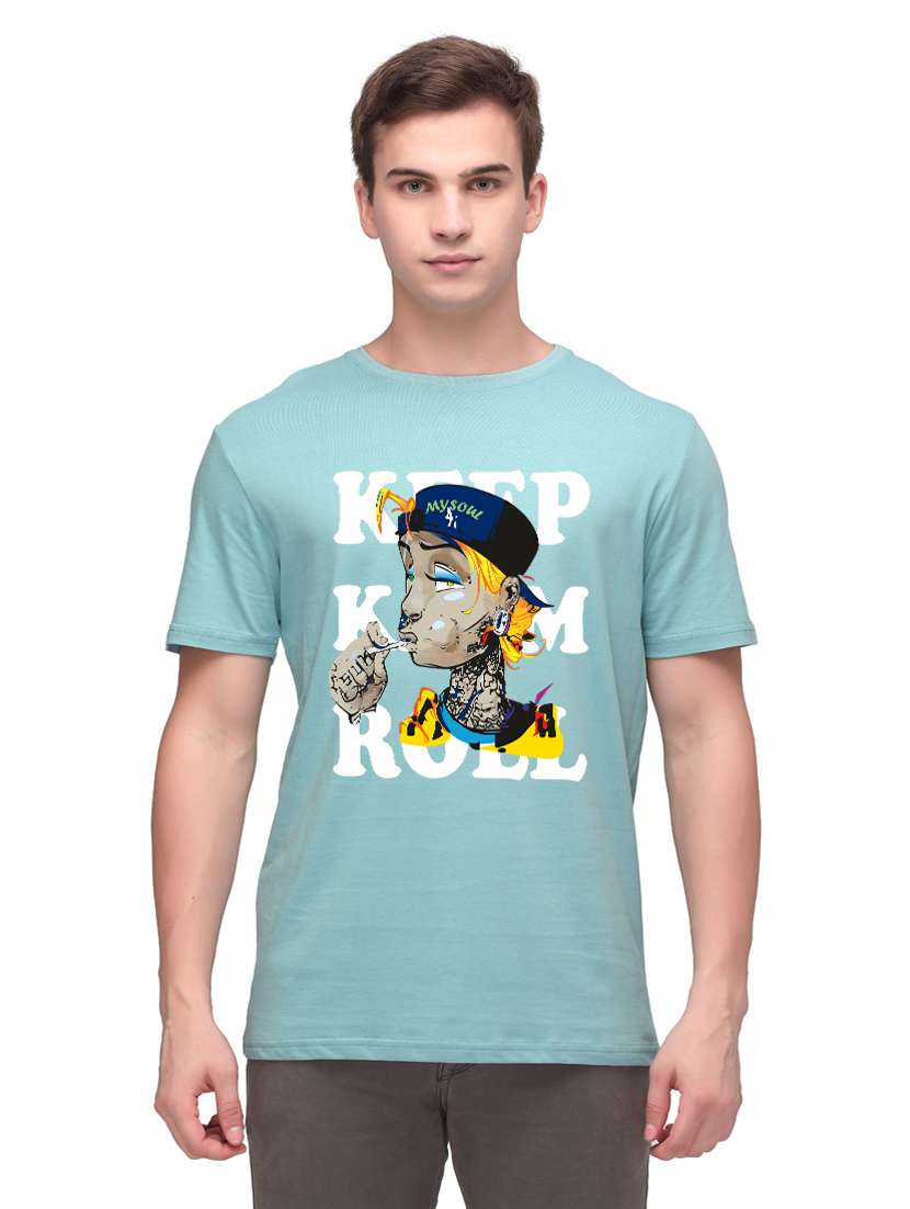 blue chest print t-shirt