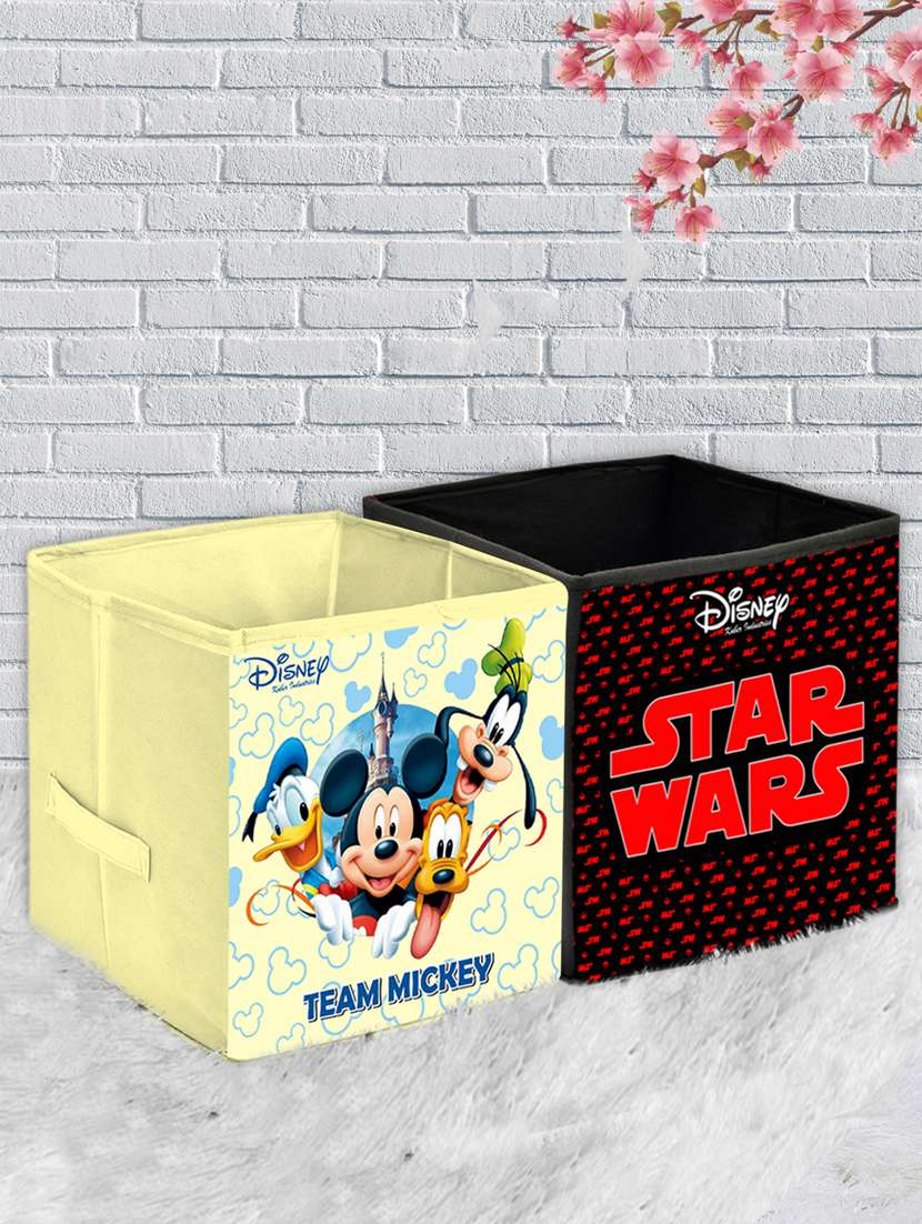 kuber industries disney print  2 pcs foldable storage cube with handle,extra large (black & cream)