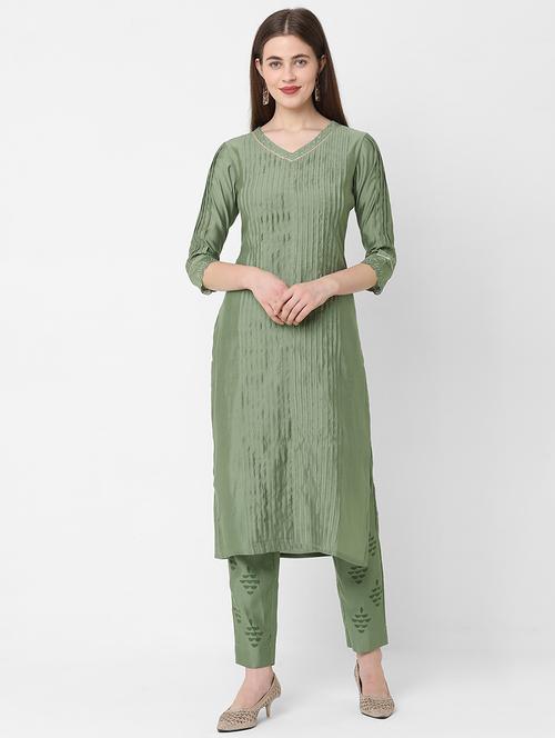 green viscose kurta pant  set - 18189443 -  Standard Image - 0