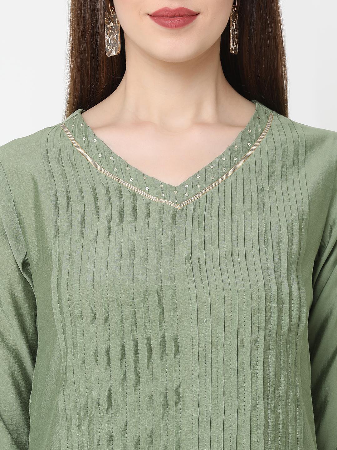 green viscose kurta pant set - 18189443 - Standard Image - 3