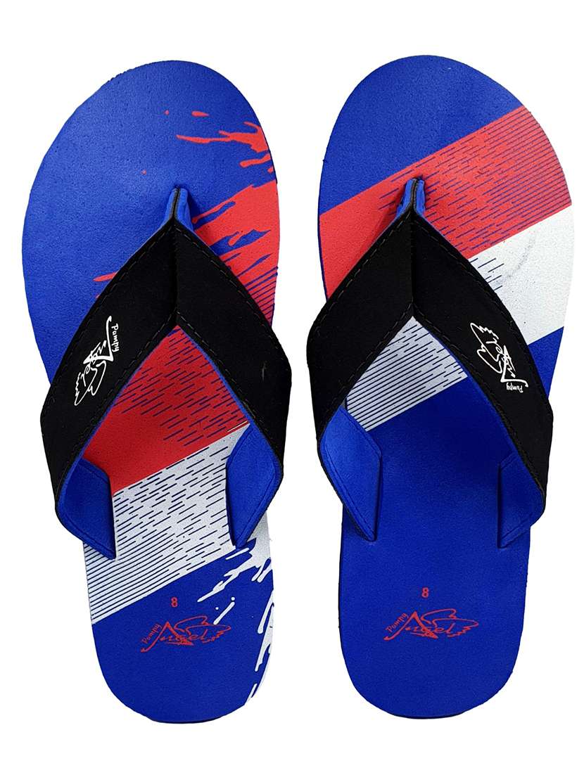 blue synthetic & mesh slip on flip flops - 18190144 -  Standard Image - 3