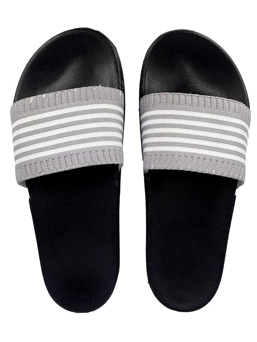 grey synthetic & mesh slip on flip flops - 18190146 -  Standard Image - 3