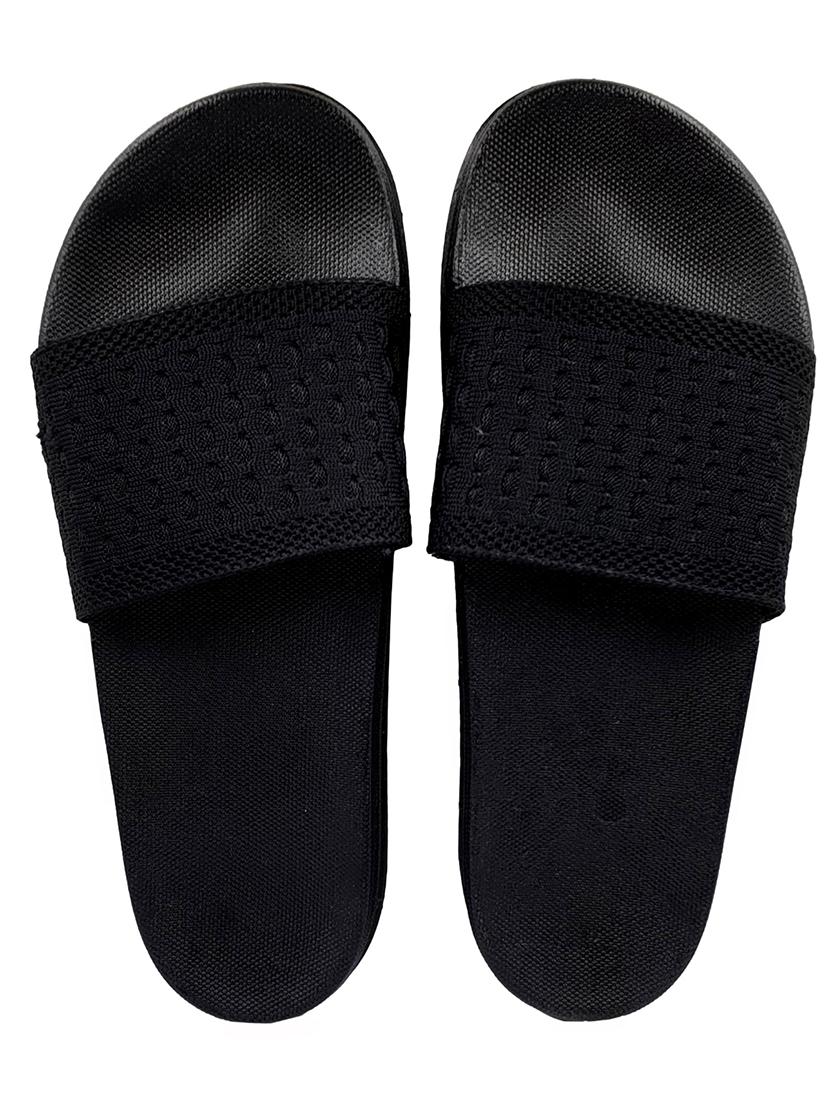 black synthetic & mesh slip on flip flops - 18190148 - Standard Image - 3
