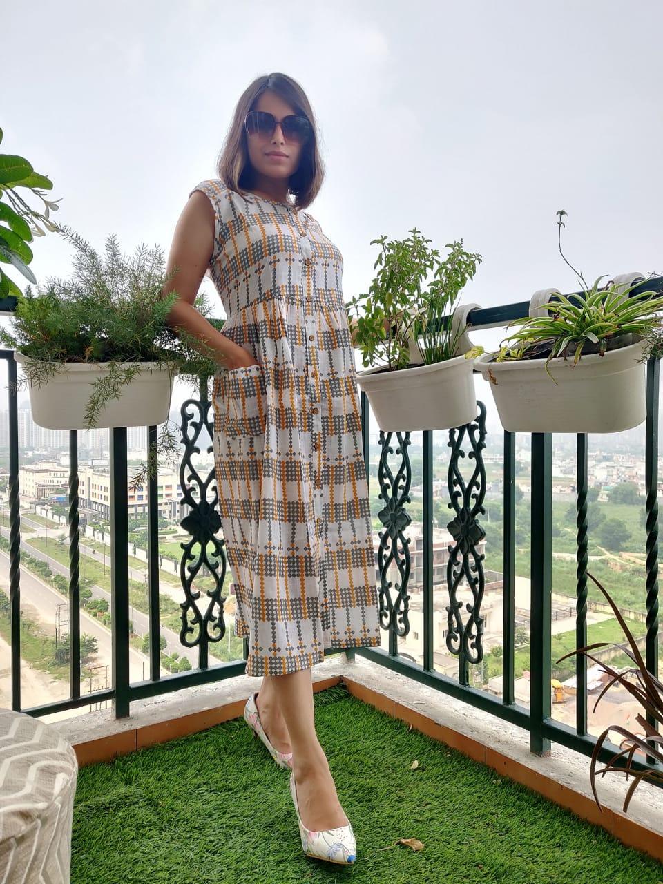 hand block printed one piece dress - 18191418 - Zoom Image - 0
