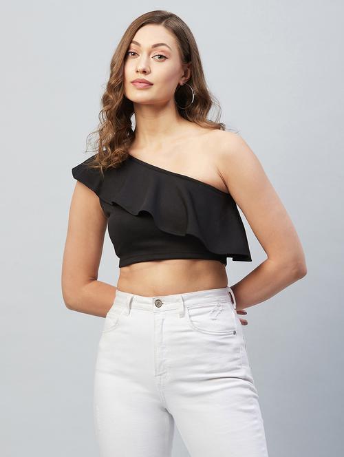 women's crop single shoulder top - 18193818 -  Standard Image - 0