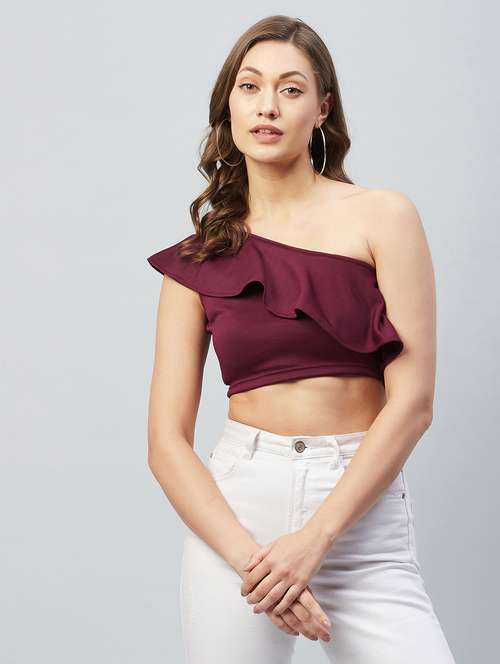 women's crop single shoulder top - 18193819 -  Standard Image - 0