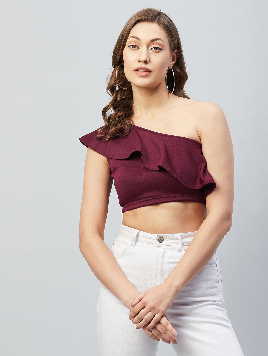 women's crop single shoulder top - 18193819 -  Zoom Image - 0