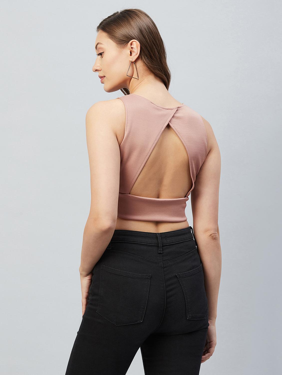 women's crop round neck top - 18193824 - Standard Image - 3