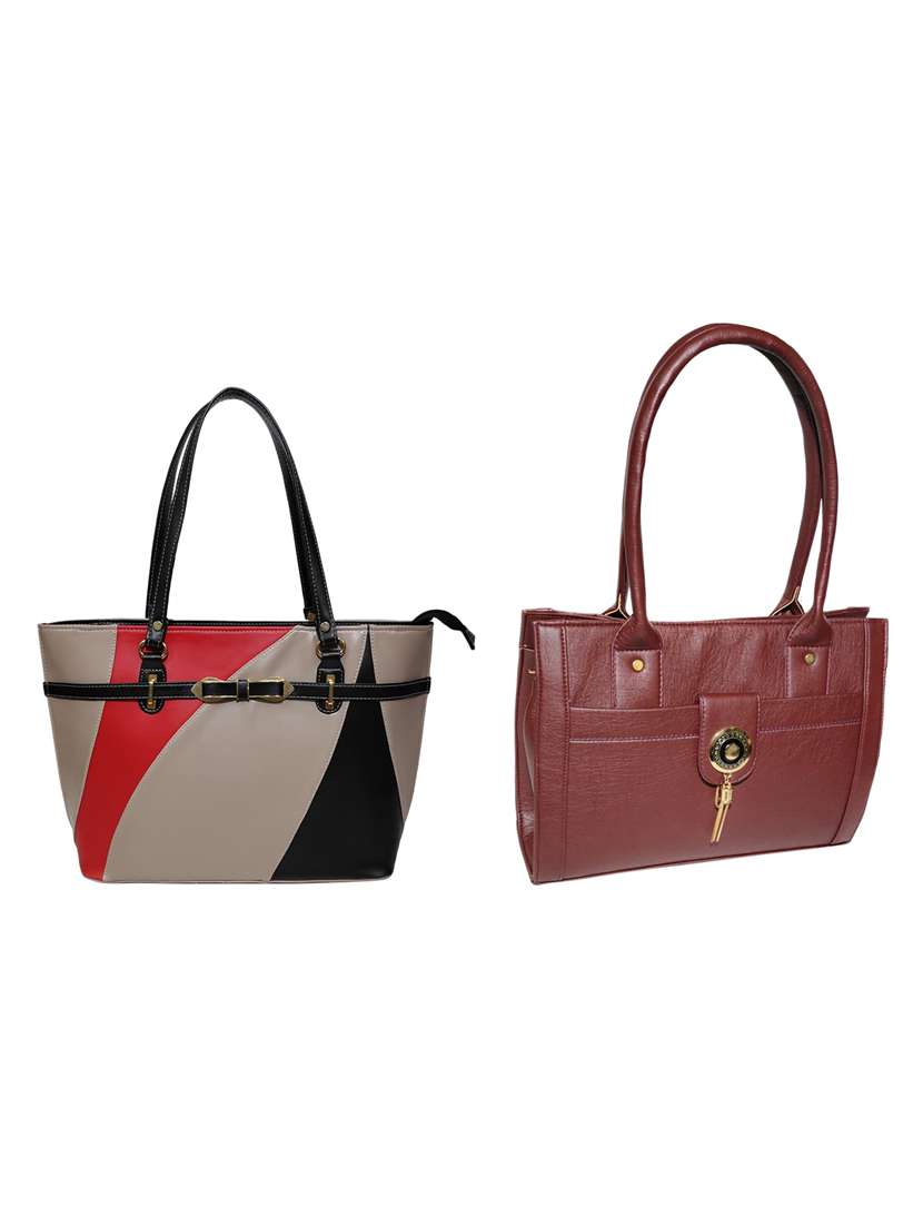 multi colored leatherette (pu) combo handbag