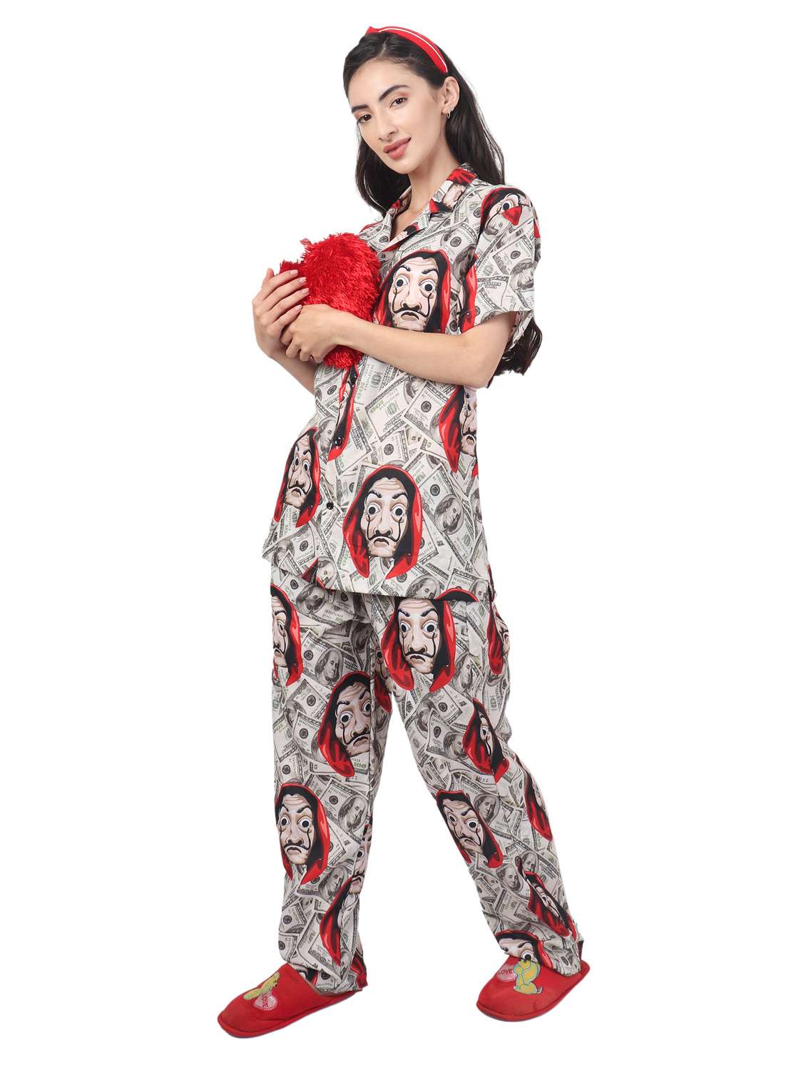 shirt collar printed nightwear pajama set - 18198287 -  Standard Image - 3