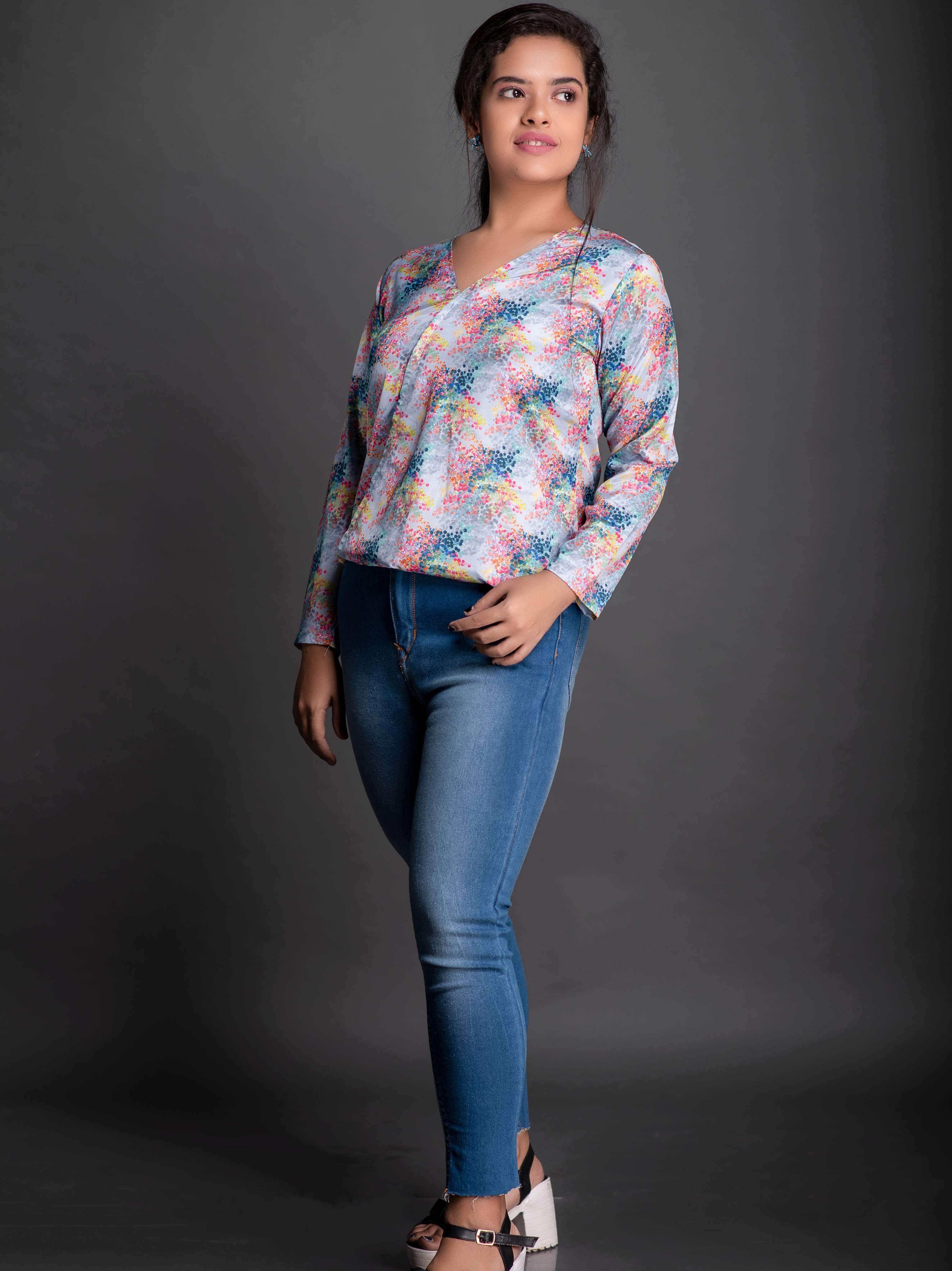 women's straight overlap neck top