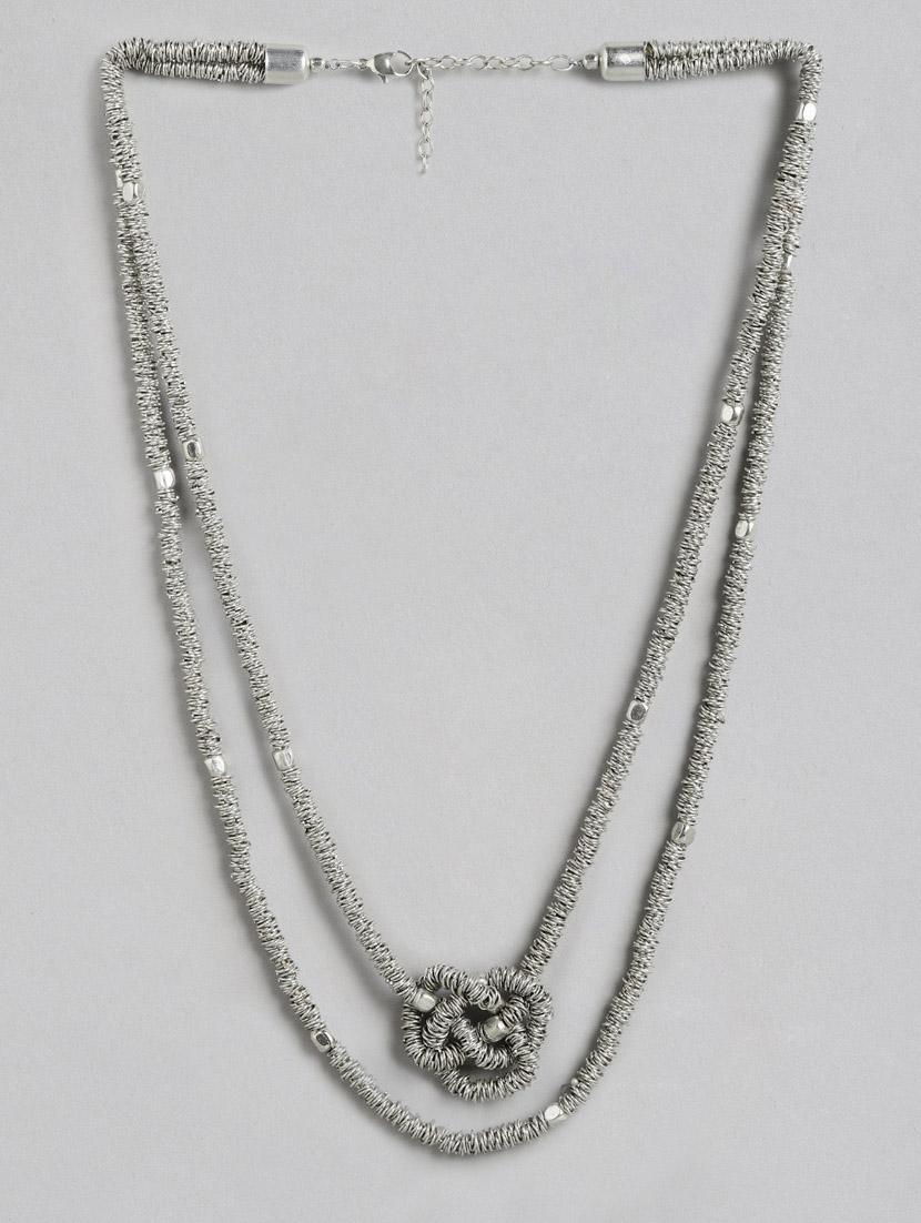 silver metal long necklace - 18199037 -  Zoom Image - 0