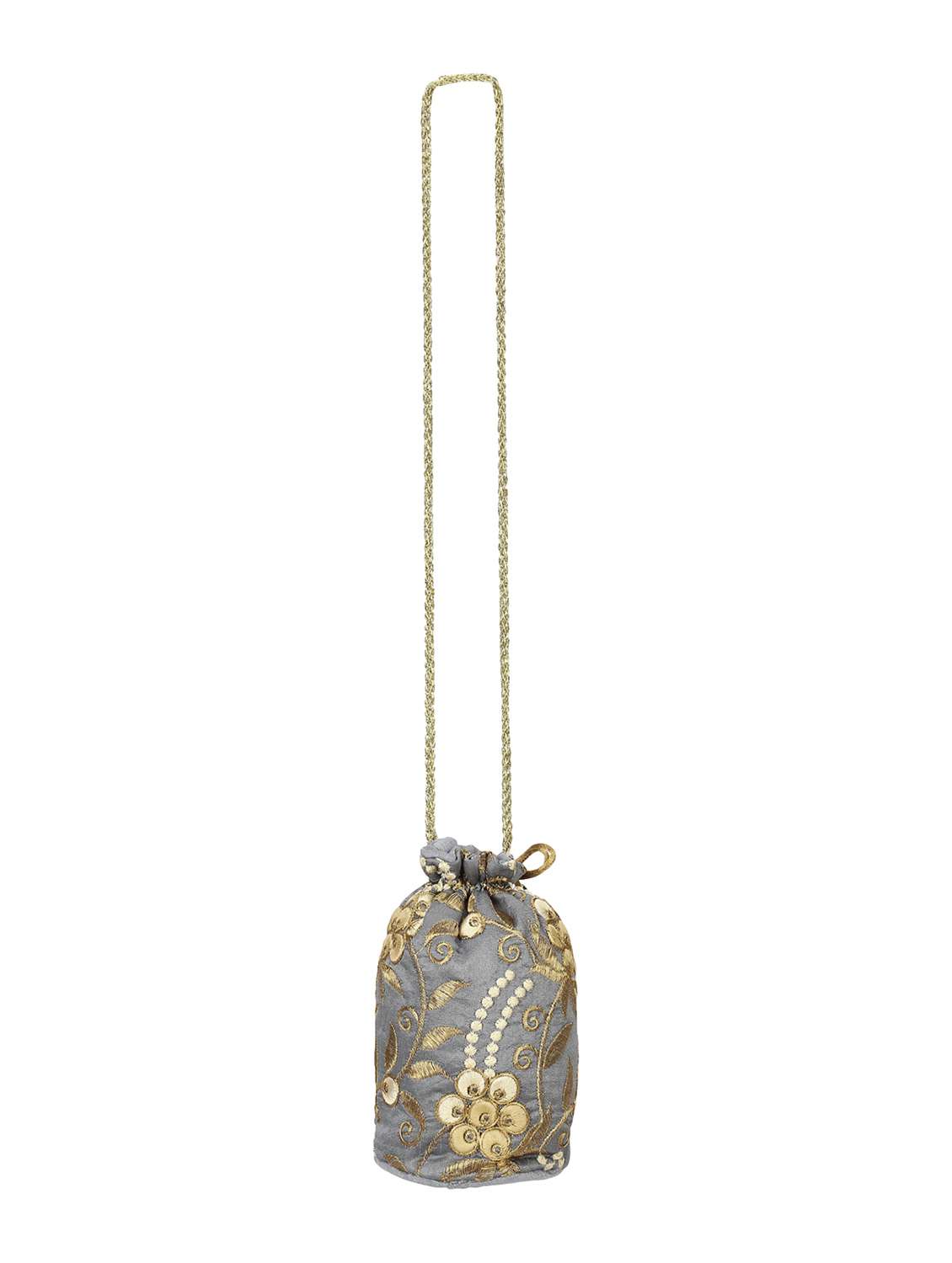 grey faux silk ethnic potli - 18199311 -  Standard Image - 3
