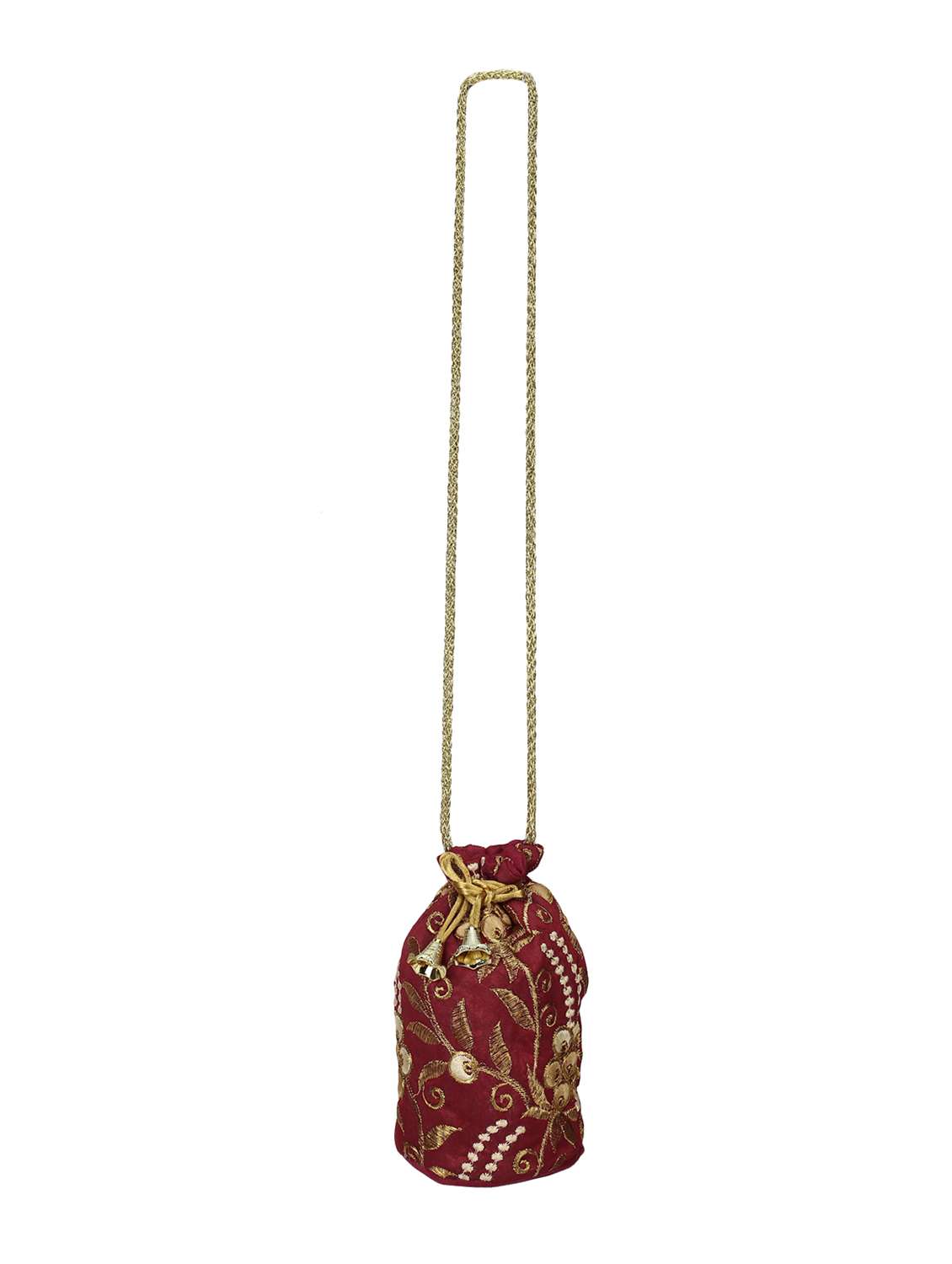 red faux silk ethnic potli
