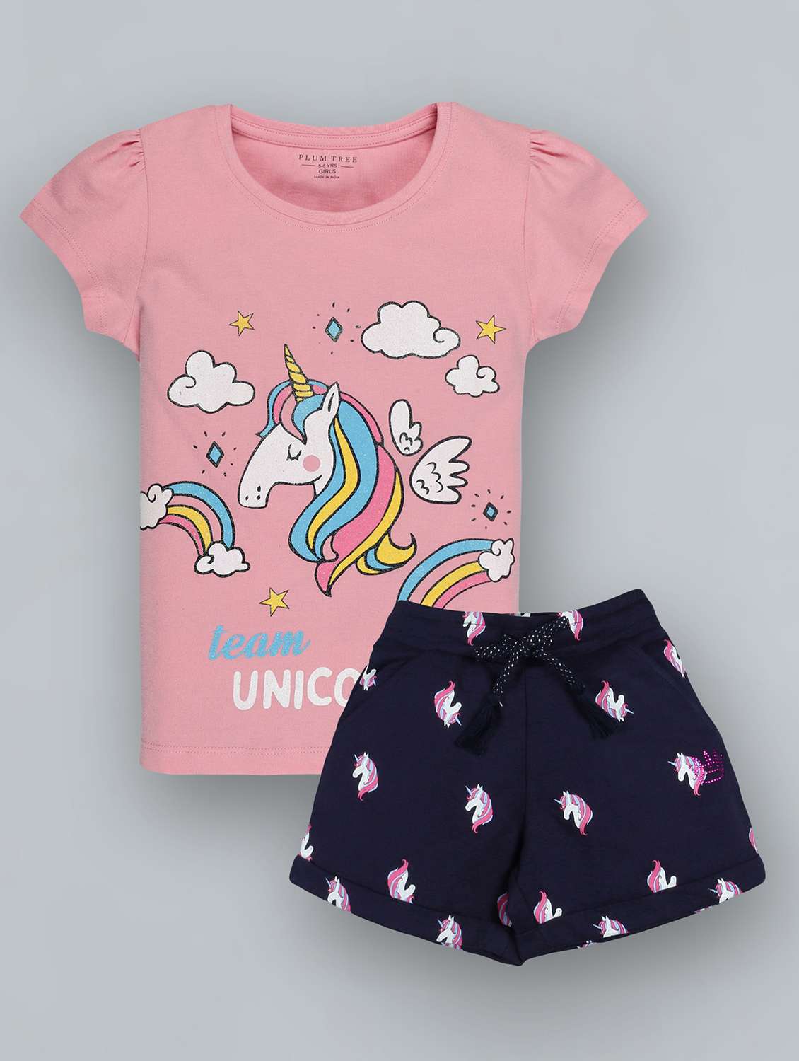 round neck printed shorts set 