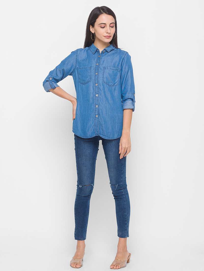 blue solid regular shirt - 18202196 -  Standard Image - 3