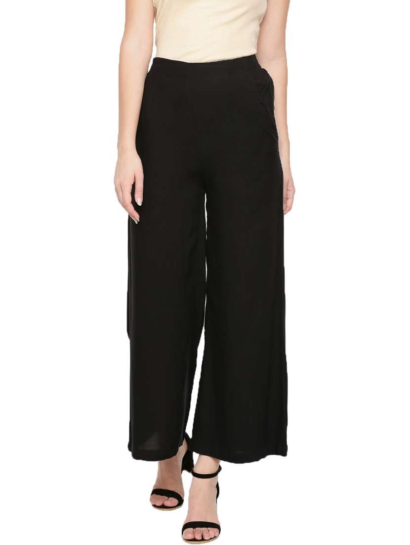 black solid straight palazzo - 18202997 - Zoom Image - 0