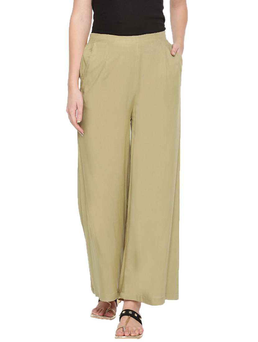 beige solid straight palazzo