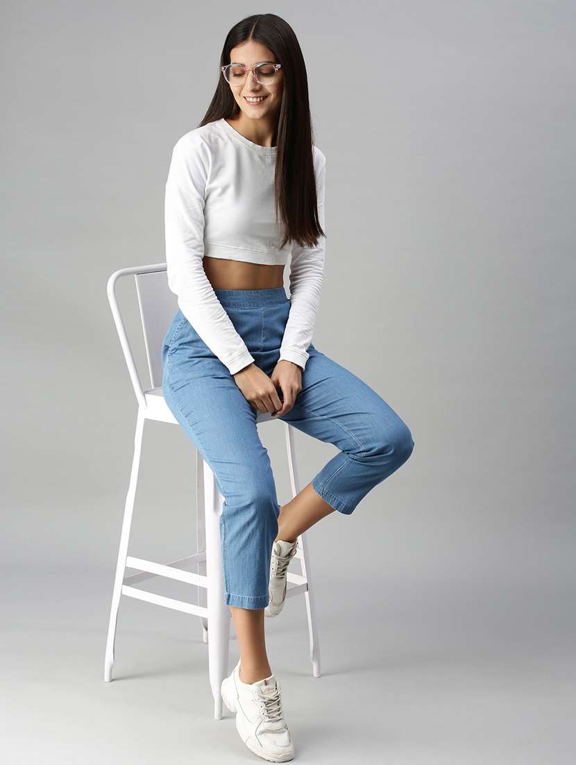light blue solid straight trouser - 18203016 - Standard Image - 3