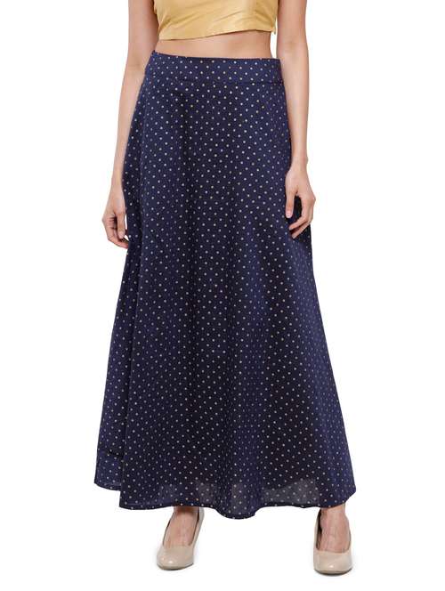 navy blue polka dot long skirt - 18203270 - Standard Image - 0