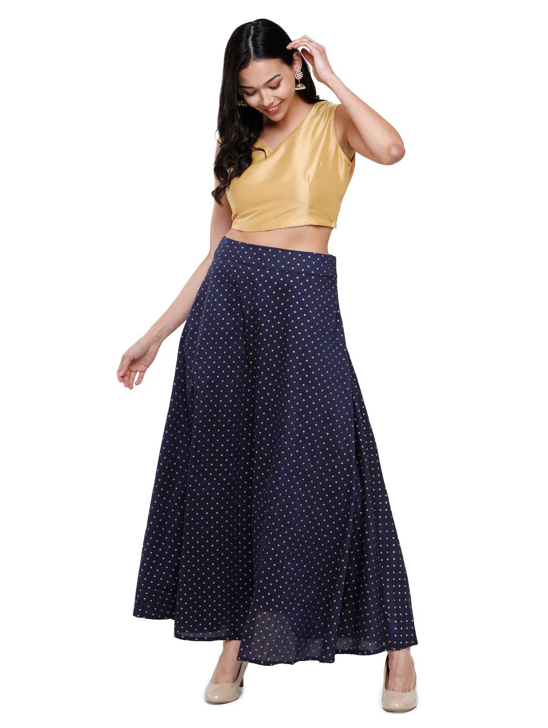 navy blue polka dot long skirt - 18203270 - Standard Image - 3