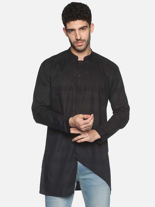 black solid asymmetric kurta - 18203304 - Standard Image - 0
