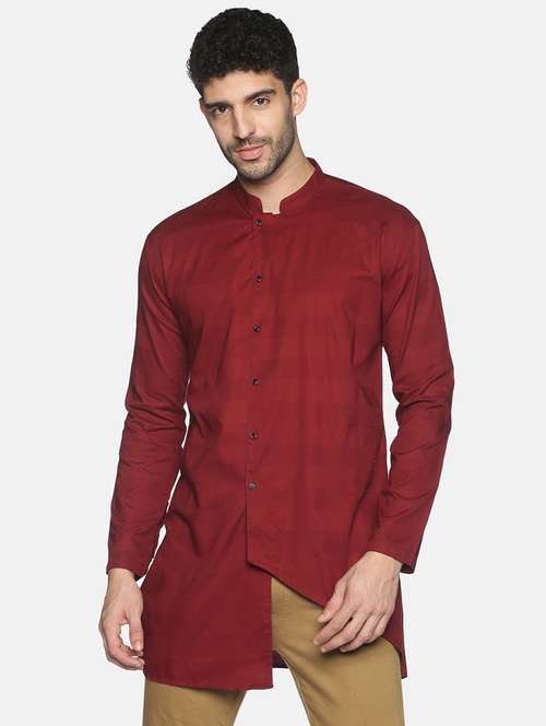 brown solid asymmetric kurta - 18203305 -  Standard Image - 0