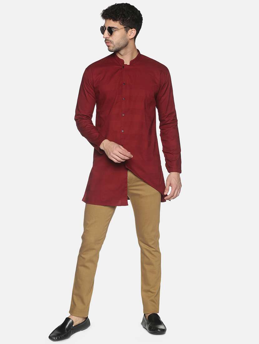 brown solid asymmetric kurta - 18203305 - Standard Image - 3