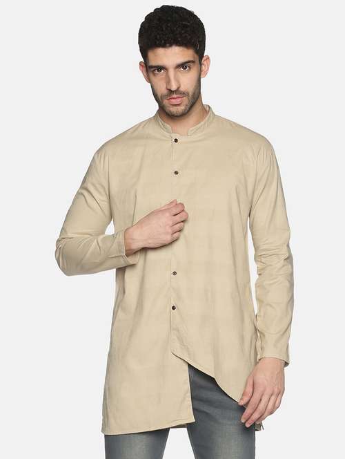 beige solid asymmetric kurta - 18203306 -  Standard Image - 0