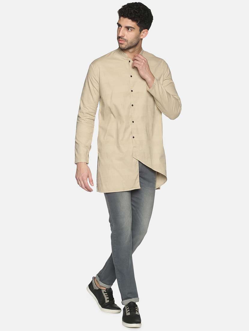 beige solid asymmetric kurta - 18203306 - Standard Image - 3