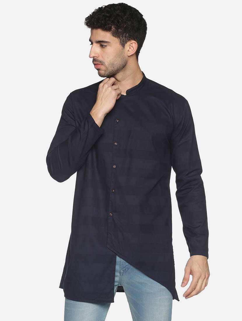 men solid mandarin neck asymmetric kurta - 18203307 - Zoom Image - 0