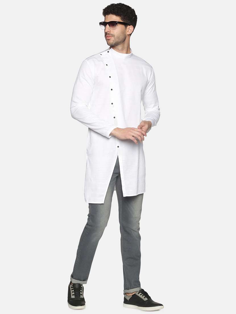 white solid asymmetric kurta - 18203310 - Standard Image - 3