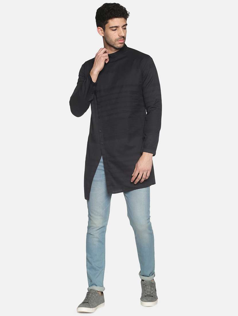 black solid asymmetric kurta - 18203311 -  Standard Image - 3