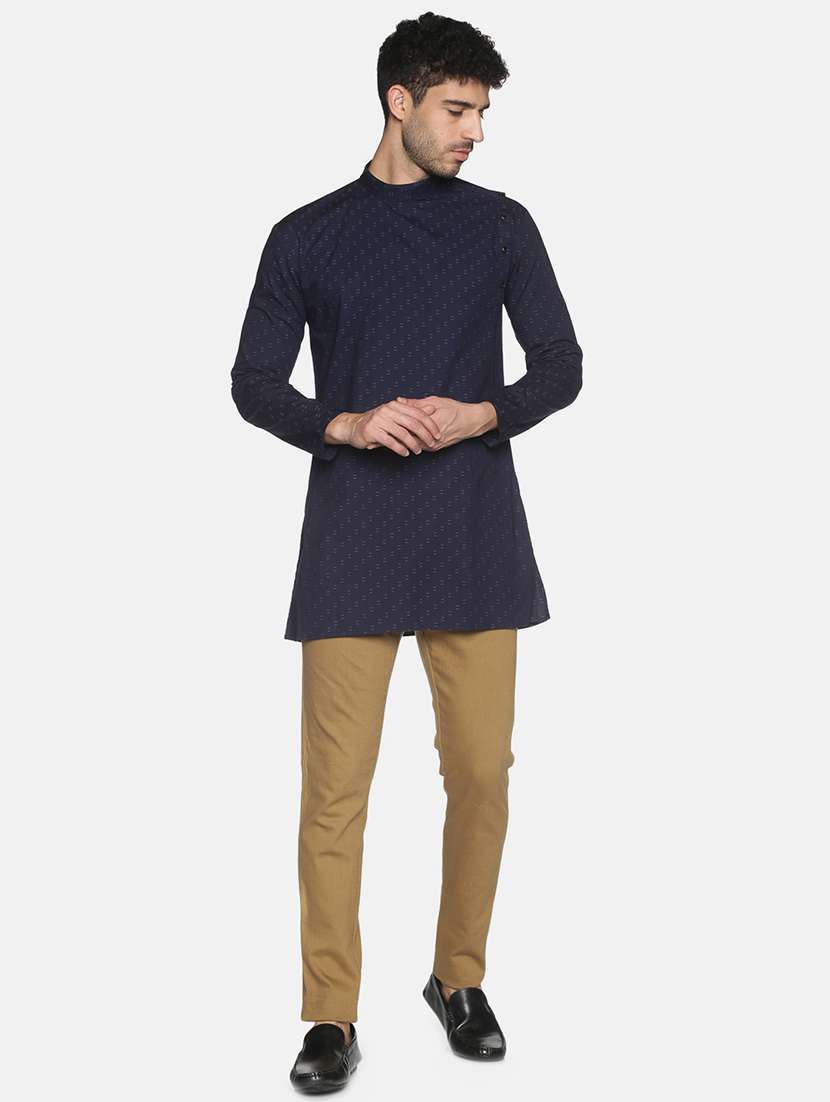men solid mandarin neck short kurta - 18203315 -  Standard Image - 3