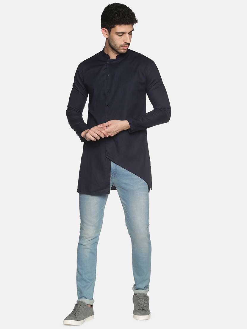 men solid mandarin neck asymmetric kurta - 18203320 -  Standard Image - 3