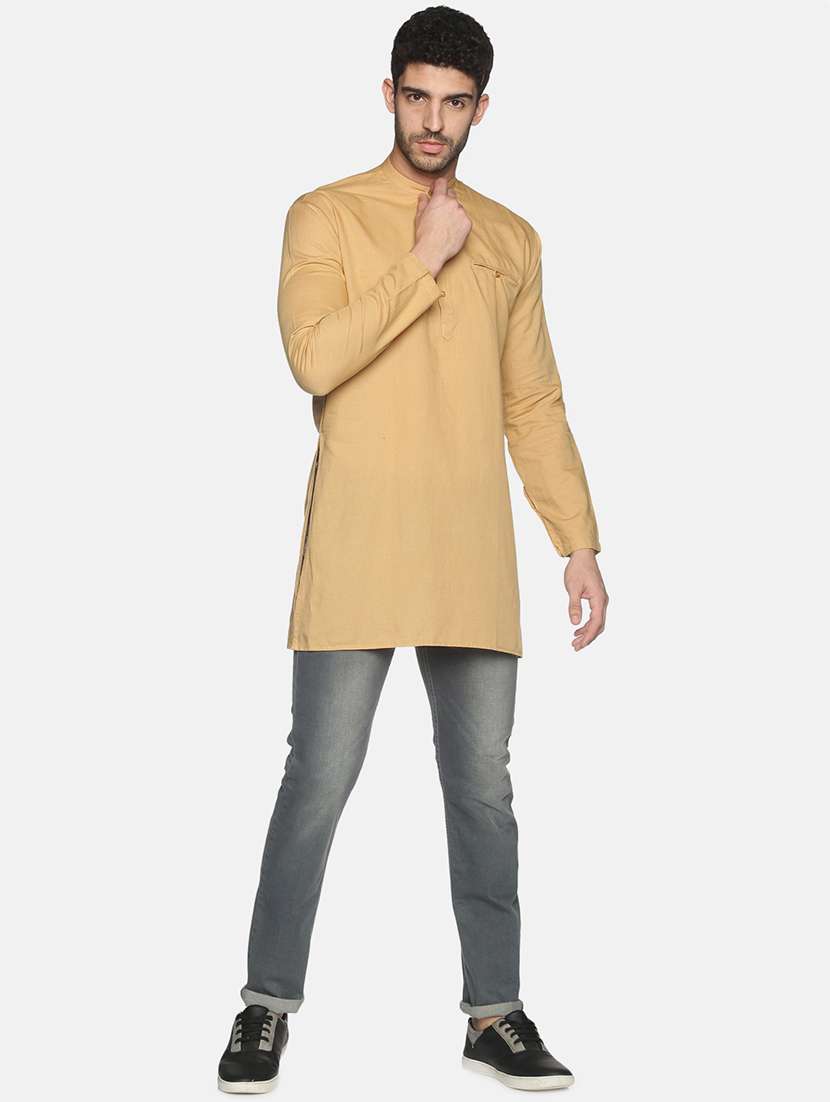beige solid medium kurta - 18203322 -  Standard Image - 3