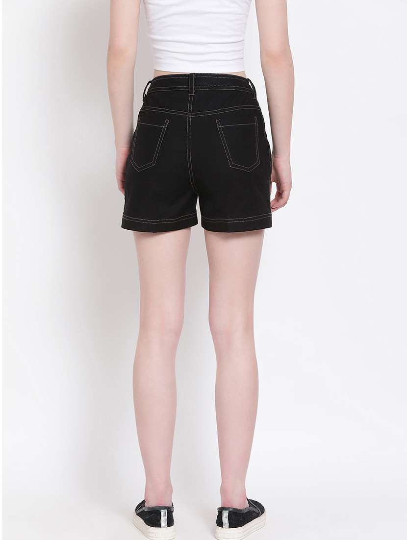 mid rise solid denim short - 18204084 -  Standard Image - 3