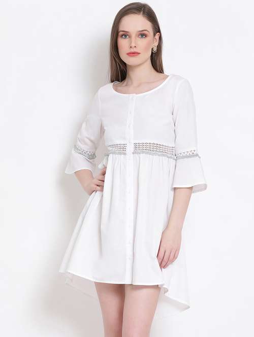bell sleeved solid a-line dress - 18204223 - Standard Image - 0